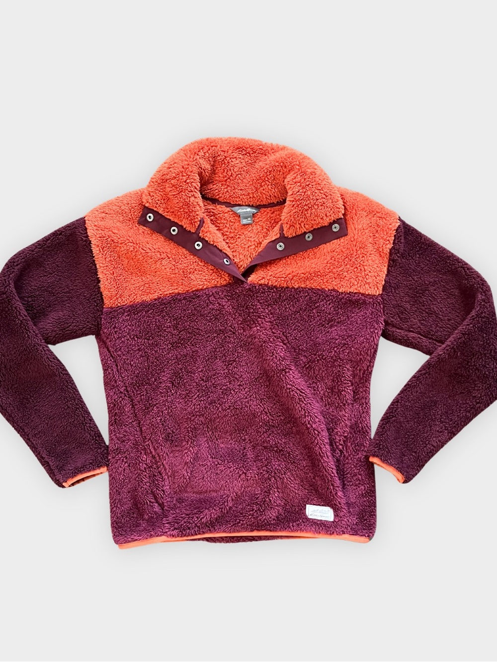 Eddie Bauer Colorblock Sherpa Fleece Pullover Burgundy Orange XS